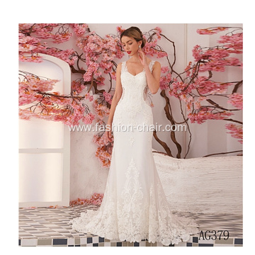 appliqued beaded customized big plus size trumpet white cheap long sleeve wedding dresses mermaid style